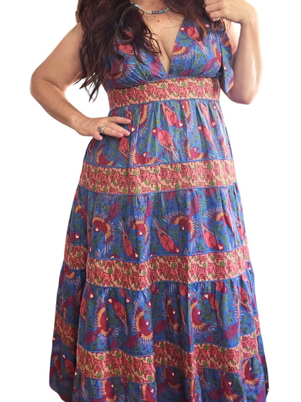 House of Harlow 1960 Tahiti Parrot Tropical Bird Maxi Dress L NWOT Boho
